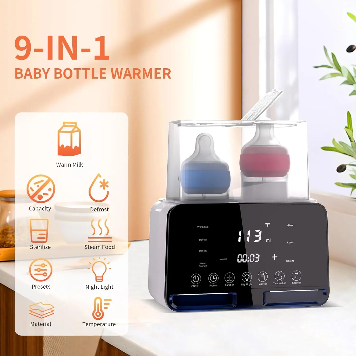 Baby Feeding Bottle Warmer & Sterilizer Sanitizer for Baby Bottles Breast Pump Eletric Bottle Steamer LED Touch Screen