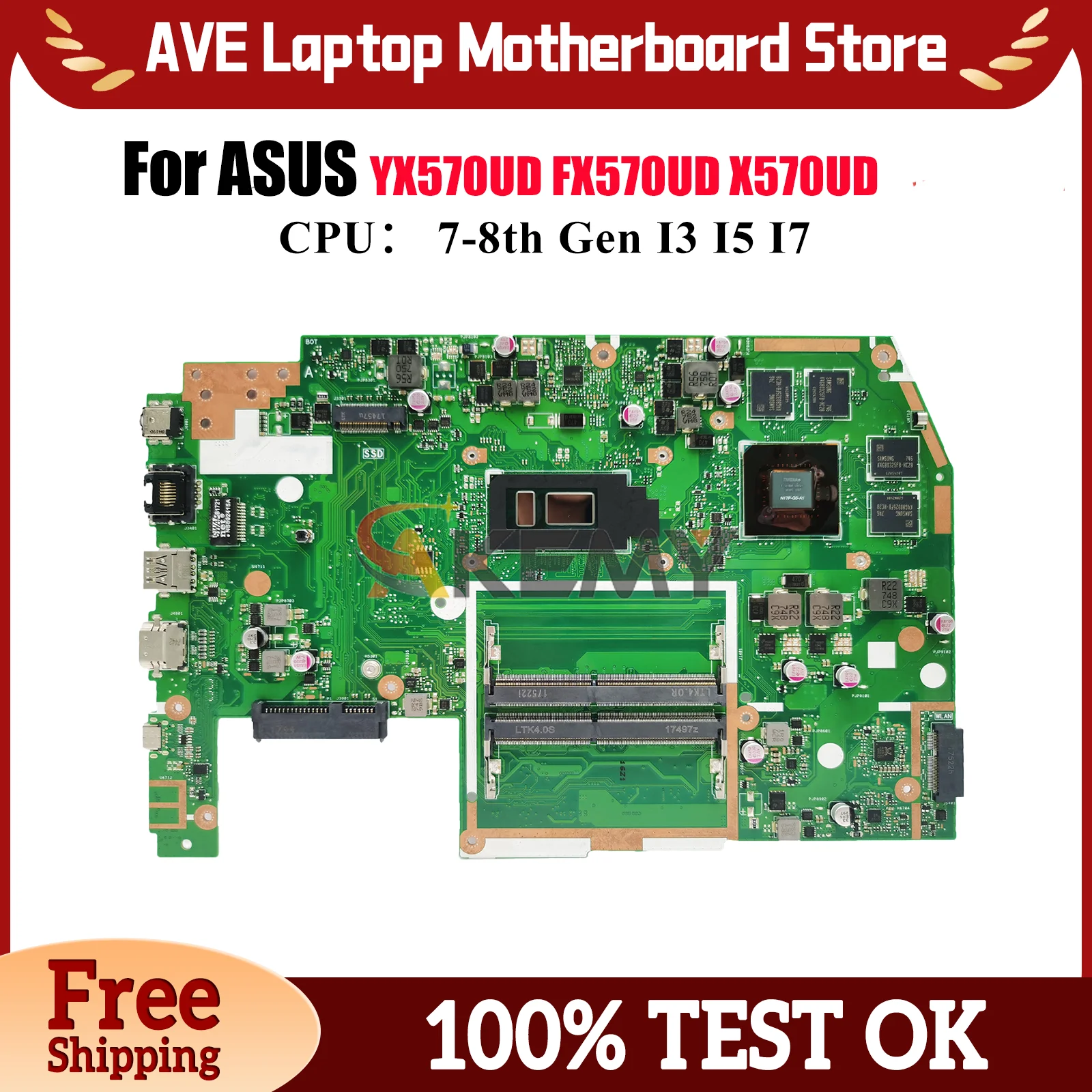 

X570UD Материнская плата для ноутбука ASUS VivoBook X570UD X570U YX570UD FX570UD Материнская плата для ноутбука с процессором I3 I5 I7 100% tests OK stk