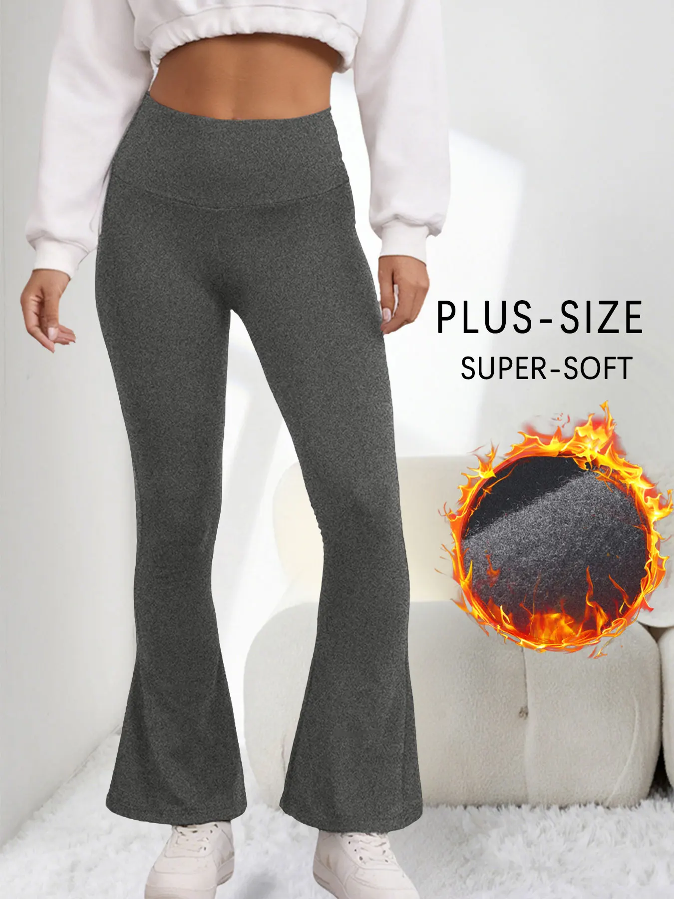 

Женские супермягкие флисовые леггинсы больших размеров — расклешенные брюки с высокой талией и контролем живота, идеально подходят для повседневного ношения