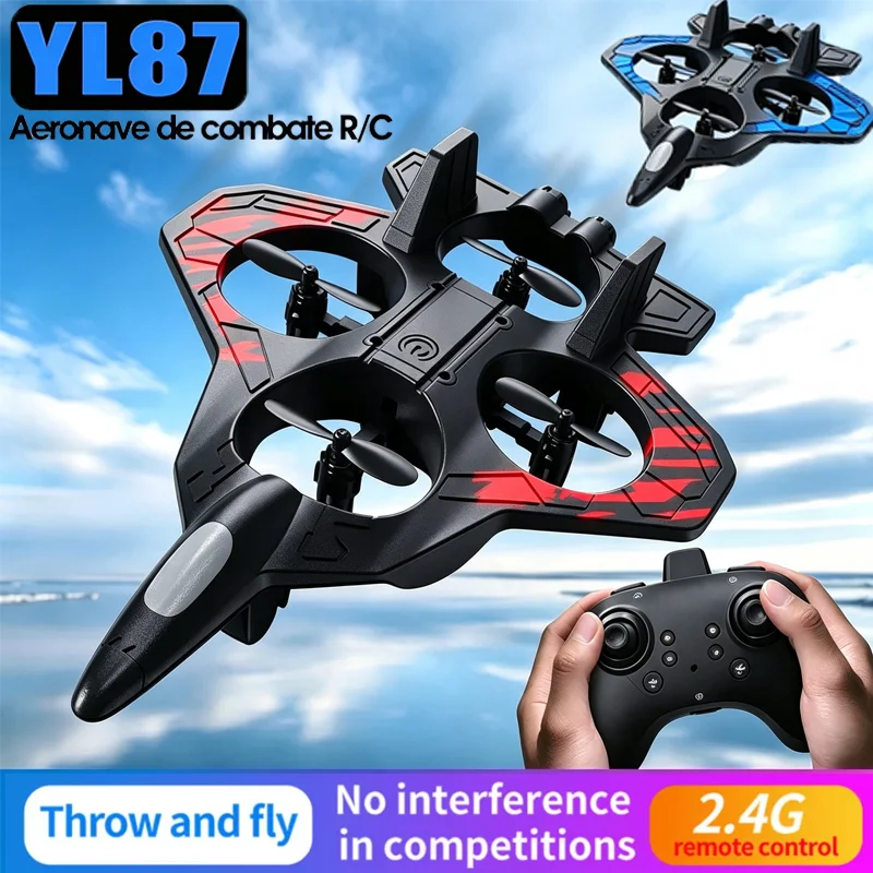 YL87 RC Foam Airplane Glider with LED Lights 2.4G Stunt Remote Control Fighter Plane Toys Kids Adults Gifts Outdoor Indoor Play