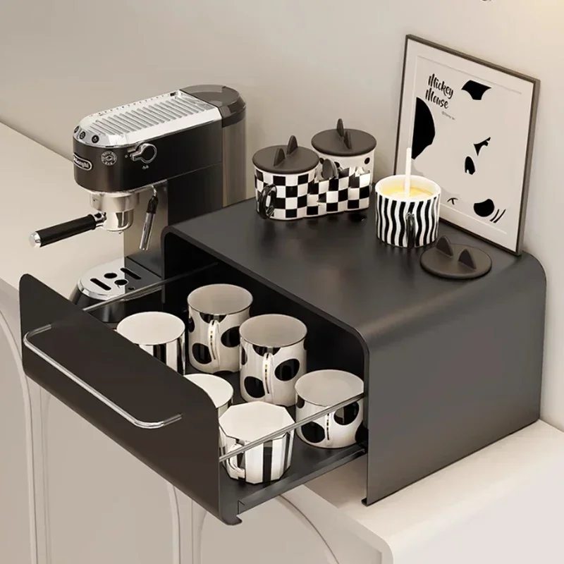 INS Coffee Machine Storage Rack, Tea Bag Capsule Drawer Organizer, Dustproof Cup Holder, Kitchen Counter Cabinet