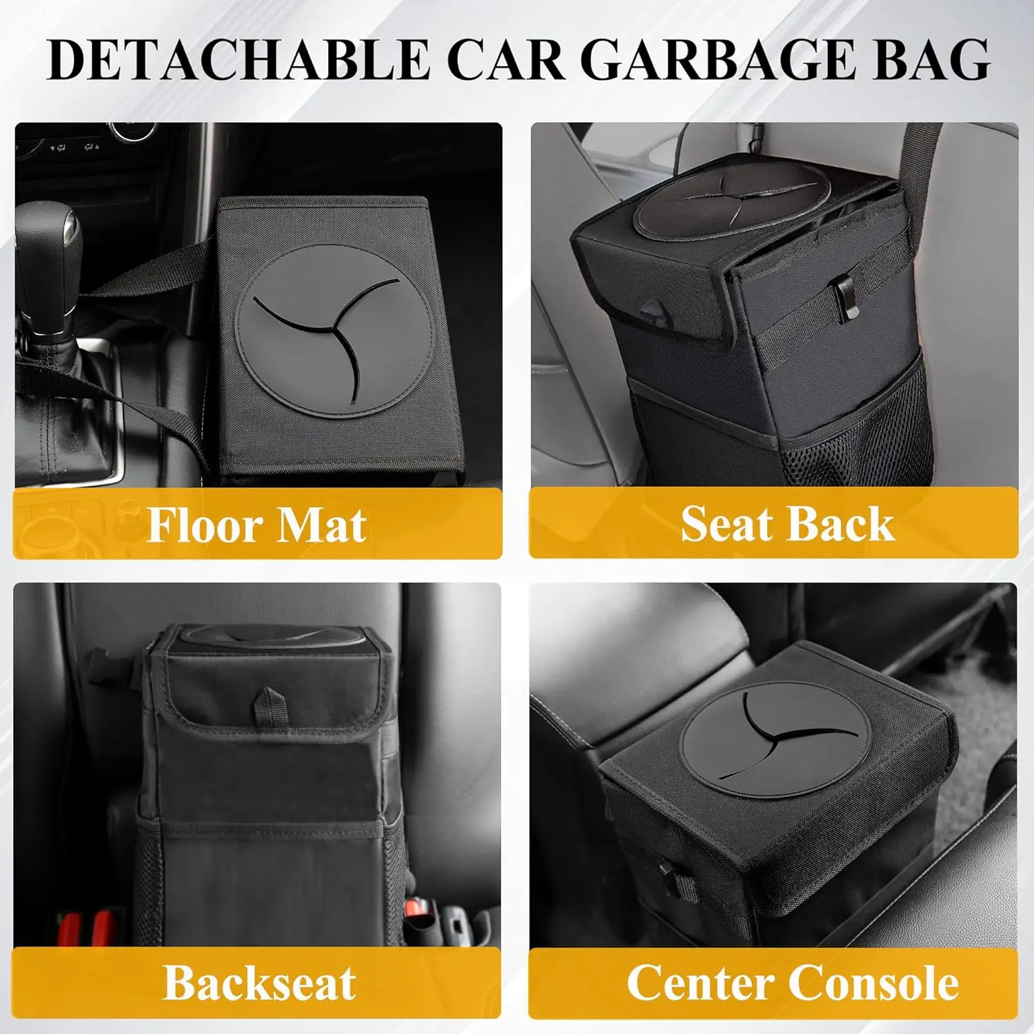 3-in-1 Car Trash Can with Lid & Waterproof Storage Bag - Leakproof Multi-Use Organizer for Cars, SUVs, Trucks (Front/Rear/Consol - view 4