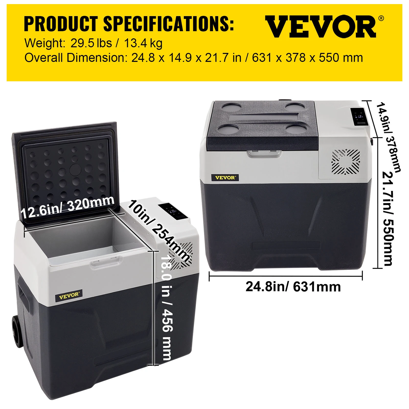 VEVOR 30L 40L 50L 55L Autokühlschrank Mini-Kühlschrank mit Gefrierfach Tragbarer Kompressorkühler 12/24V 110-220V Eisbox für Camping