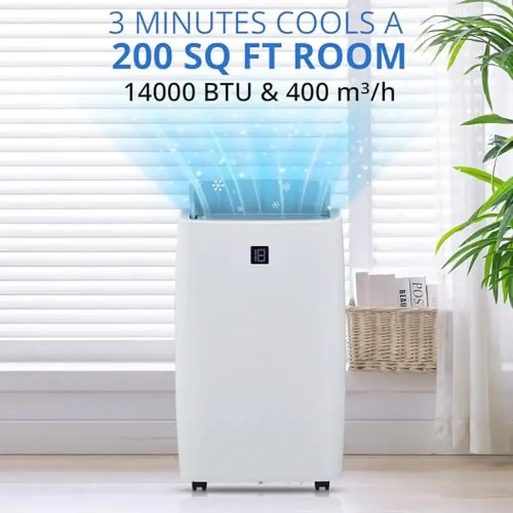 14000BTU Portable Air Conditioner Remote Control Dehumidifier HyperFilter LED Display Rapid Cooling Eco-friendly 750 Sq.Ft