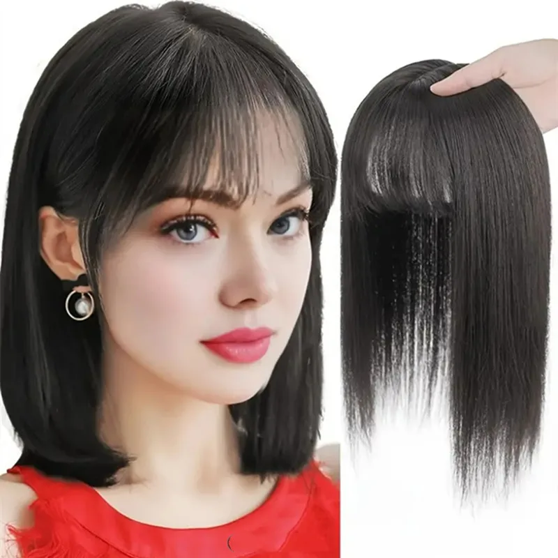 Synthetic wig Toppers With Bangs Clip In Hair Topper  Pieces For Thinning Hair Hair Loss Cover Gray Hair Hair Accessories