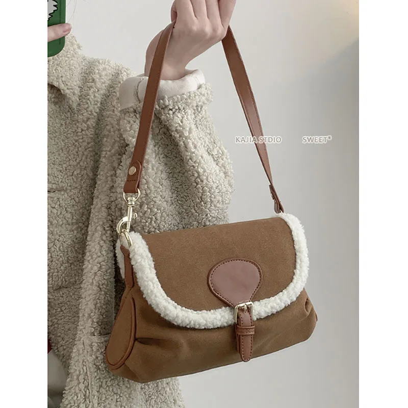 

Fashion Vintage Niche Underarm Bag Trend New Women's Autumn Winter Suede Single Shoulder Bags All-Matching Commuter Plush Pack