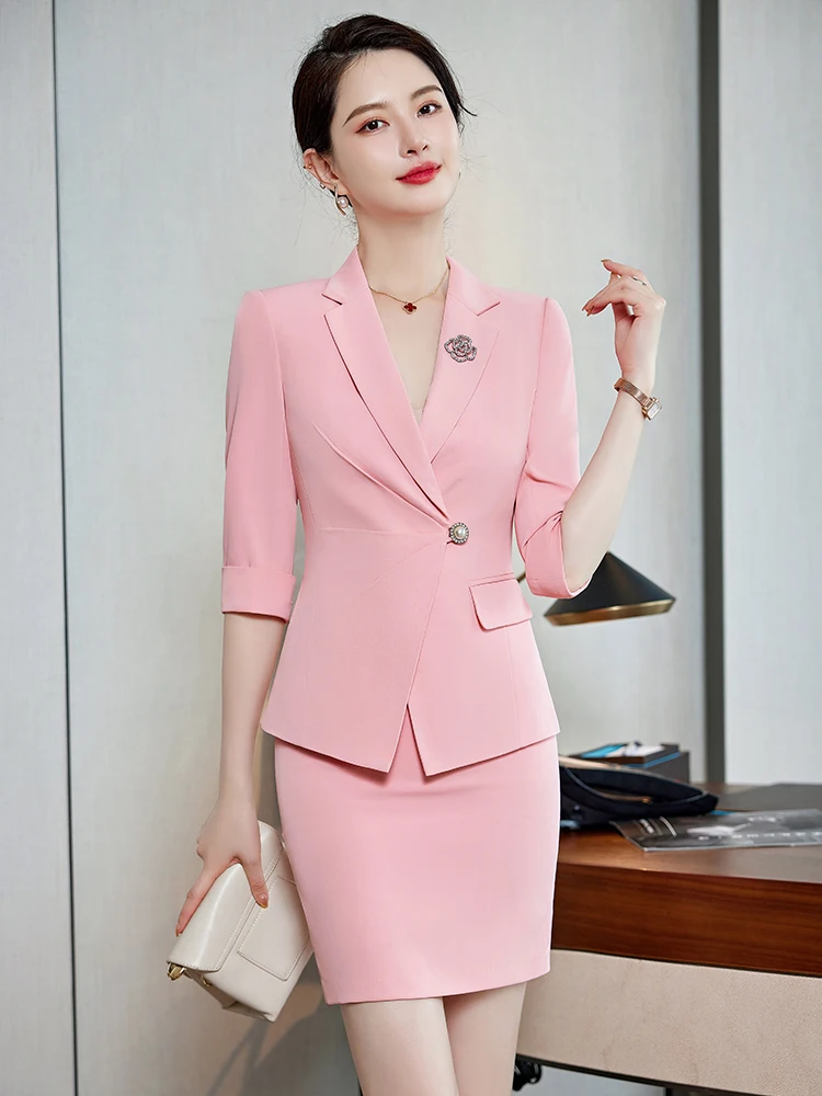 

Профессиональный женский костюм-двойка (пиджак и юбка) для весны/лета в корейском стиле, для магазинов ювелирных изделий, отелей, униформа для работы