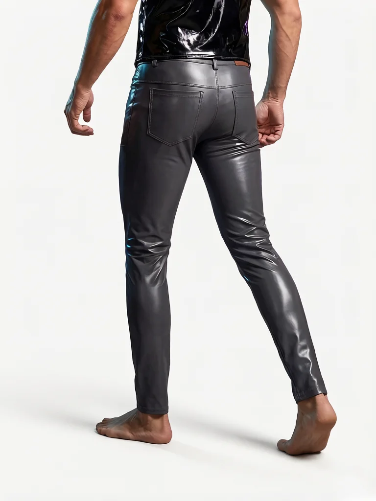 Pantalon en cuir PU pour homme, style mode, effet latex, coupe crayon, sans lavage, pour boîte de nuit, gym, scène, moto, avec effet push-up aux hanches