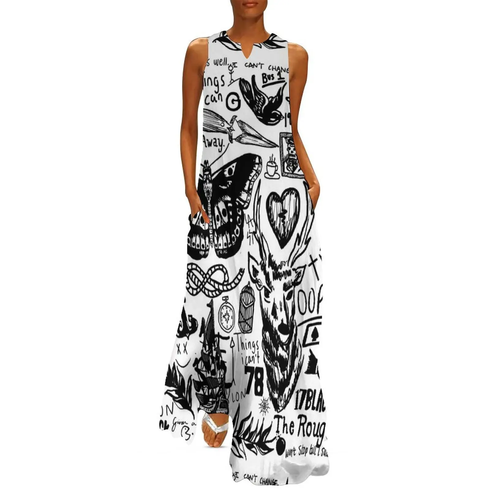 Tattoos Collage Long Dress Women's summer dresses elegant guest wedding dress dress korean style