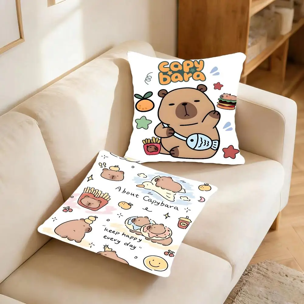 Animal Art Capybara Cushion Cover Warm coral fleece Cute kawaii plush Kawaii mascot throw