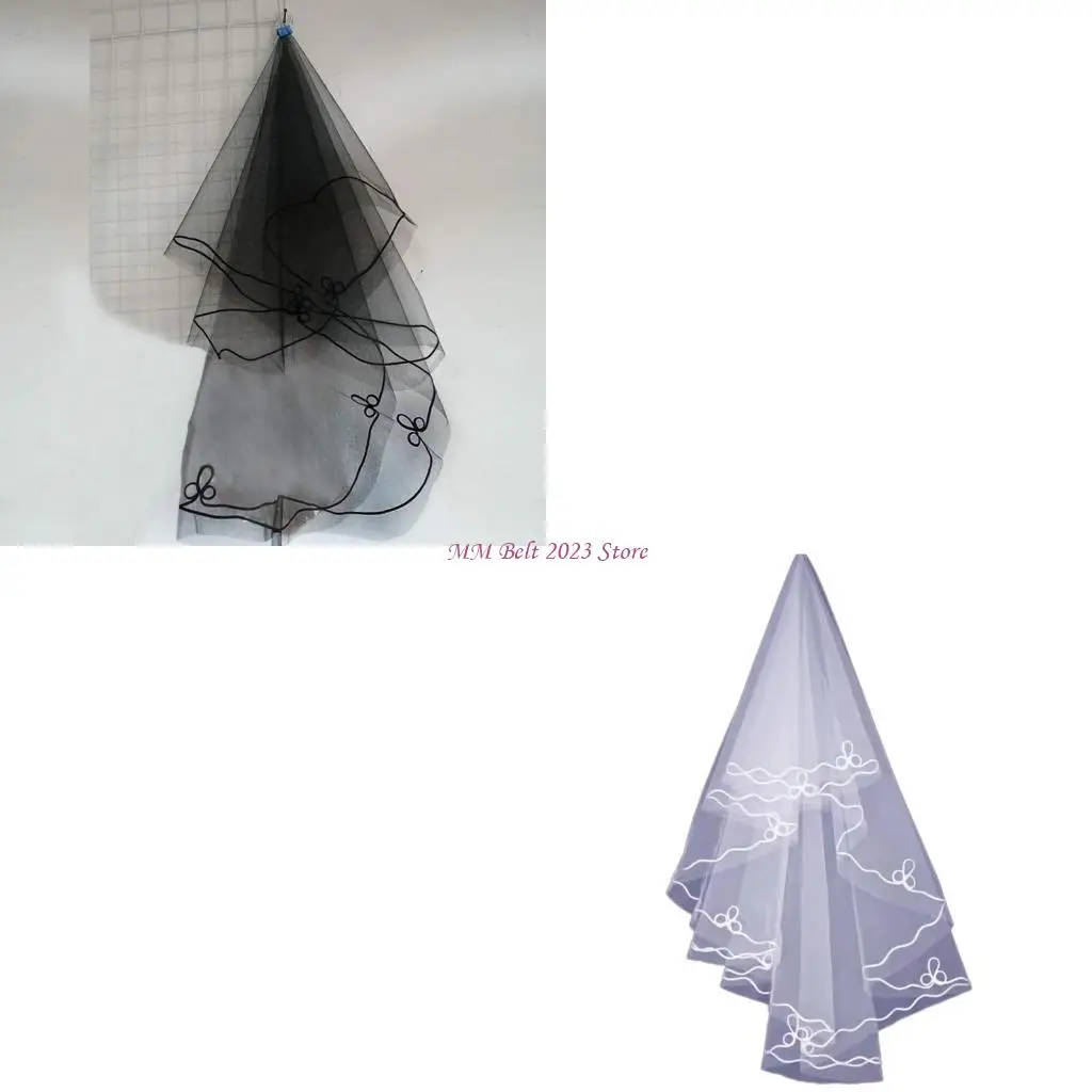 49ME زفاف تول أبيض بيج أسود أحمر حجاب الزفاف إكسسوارات نسائية أنيقة حجاب نسائي طويل لتسجيل الزواج #1