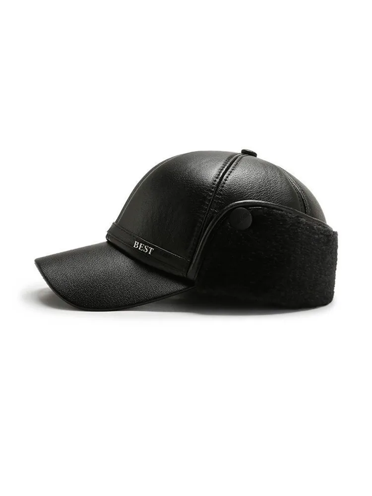 Lässige Herren-Baseballkappe aus weichem Leder mit Bündchen für mittlere und ältere Menschen, warm für den Winter – Detail 6