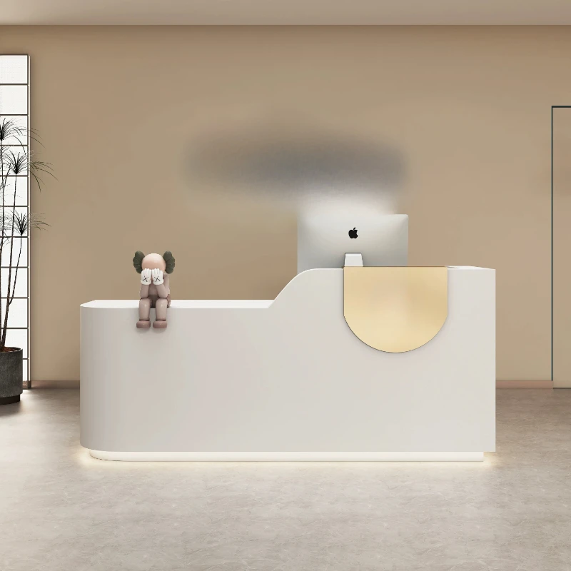 مكاتب الاستقبال المنحنية التنفيذية، أضواء LED بسيطة، مكاتب استقبال بار الشركة، أثاث تجاري فريد من نوعه من Mostrador