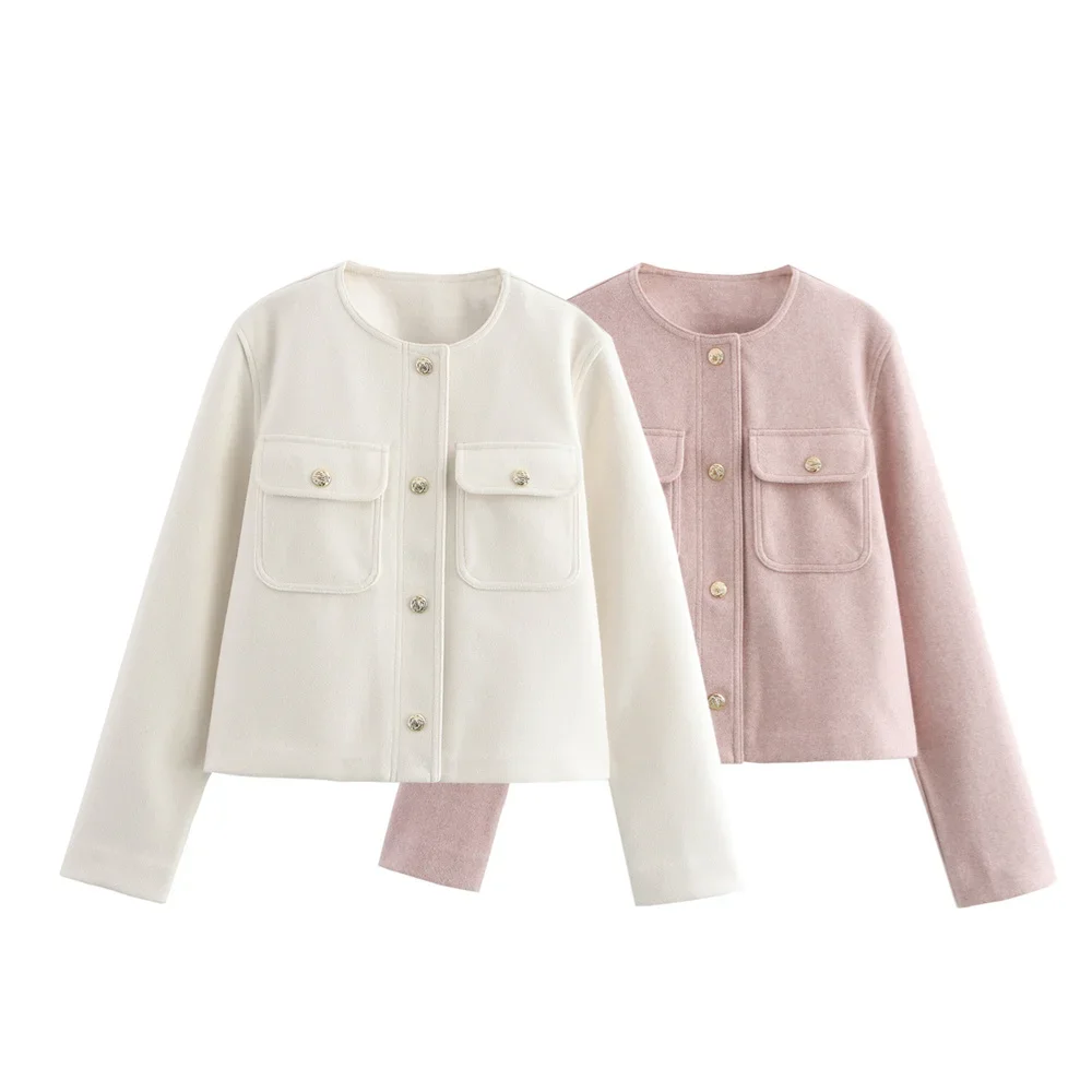 Pop Autumn New Women's Clothing Fashion Temperament Slim Fit Round Neck Long Sleeved Single Breasted Suit Jacket