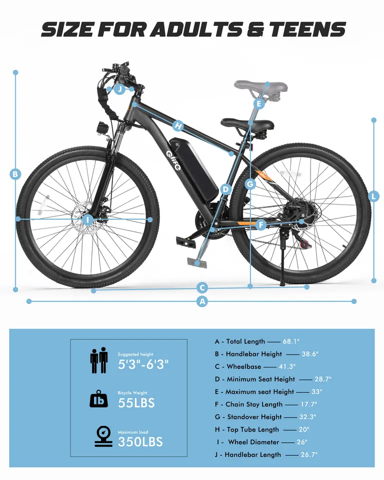 Qlife Race Electric Bike for Adults, Peak 1000W 48V 375Wh Removable Battery,  26" Tire Electric Mountain Bike, 21-Speed Off-road Electric Bicycle, 25MPH 40 Miles image 13