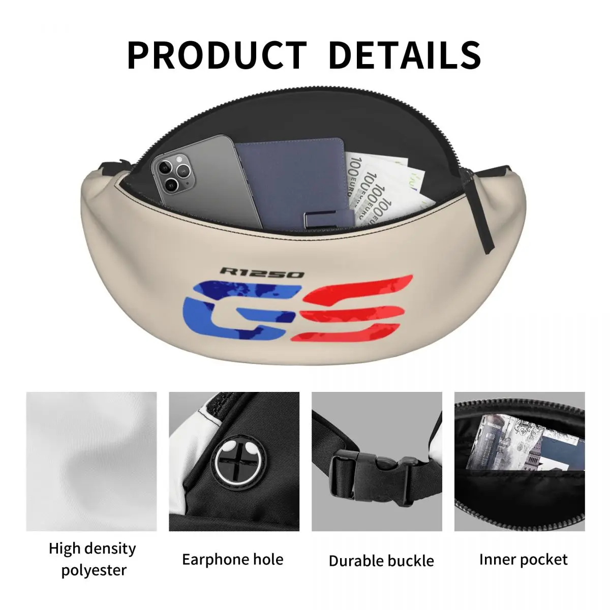 Custom GS Motorcycle Adventure Fanny Pack Women Men Motorrad Biker Crossbody Waist Bag for Cycling Camping Phone Money Pouch