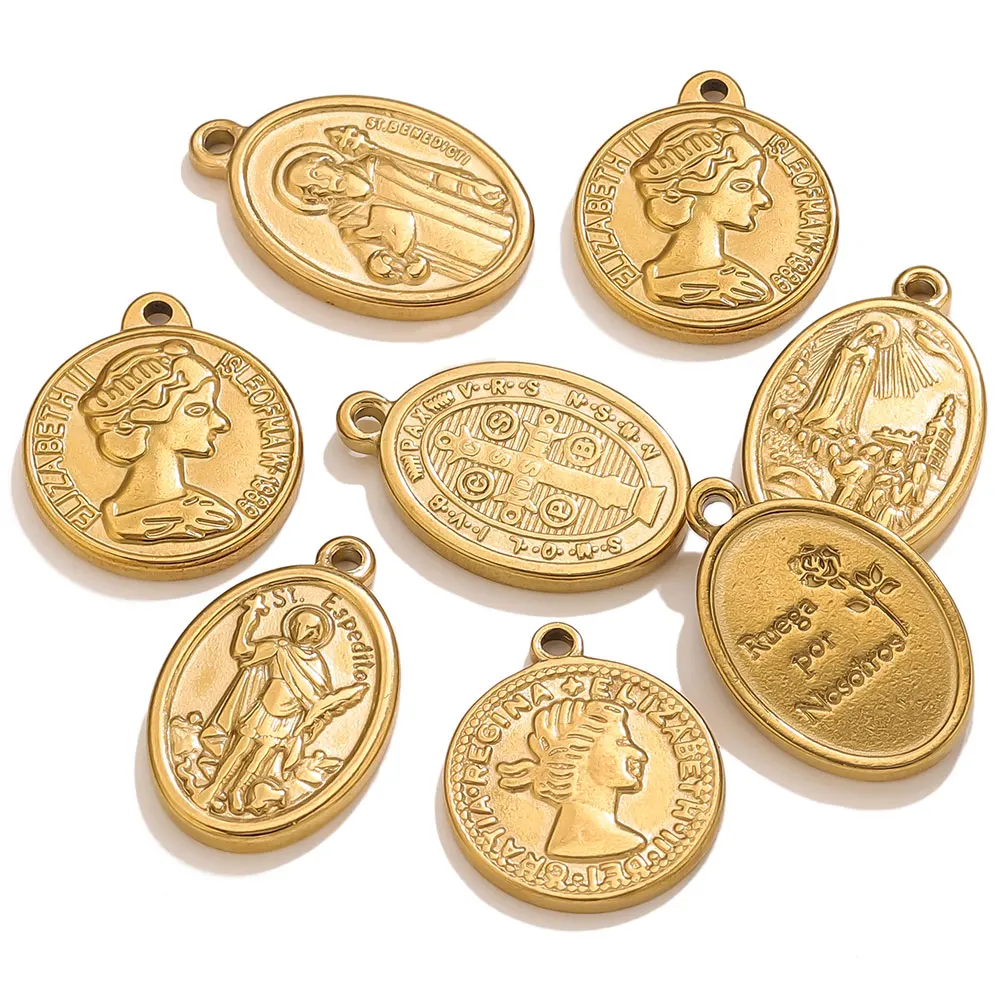 5PCS St Benedict Medals Charms Virgin Mary Stainless Steel Pendant Accessories DIY Jewelry Necklace Earring Bracelet Wholesale