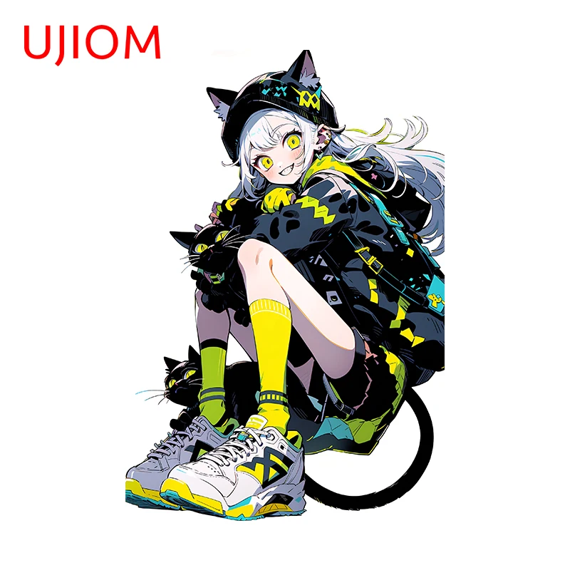 UJIOM moda dibujos animados gato chica pegatina de pared personalidad artística atractiva postura sentada calcomanías gráficas habitación de bebé