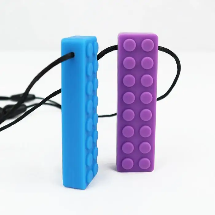 1Pc Sensory Chew Necklace Brick Chewy Kids Silicone Biting Pencil Topper Teether Toy Silicone Teether for Children with Autism