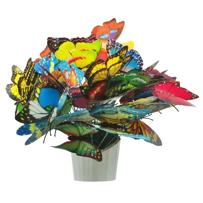 10/20/40/60pcs Fake Artificial Butterflies Stakes Colorful Simulation Butterfly Ornaments Garden Outdoor Yard Planter Flower