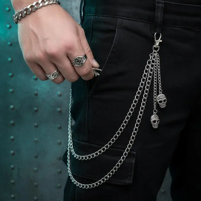Punk-Hosenkette mit Totenkopf-Dekoration aus Metall, Taillen-Schlüsselanhänger für Männer und Frauen, Jeans-Hosenkette, Gothic Vintage Hip-Hop Schmuck-Accessoires – Detail 8