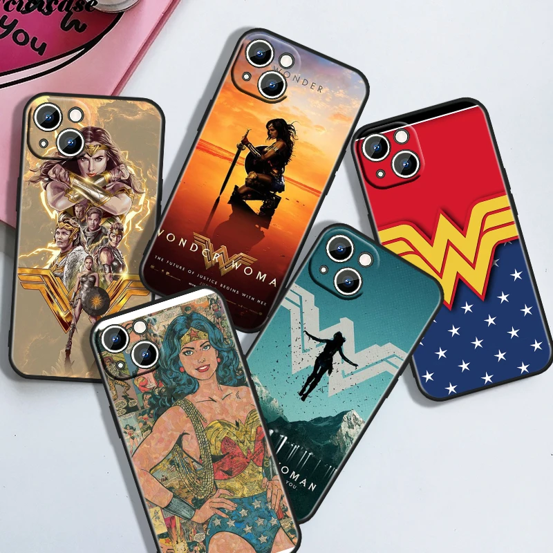 Wonder Woman Cute For iPhone 15 14 13 12 11 XS XR X 8 7 6 6S 5 5S Pro Max Plus Black Shockproof Phone Case