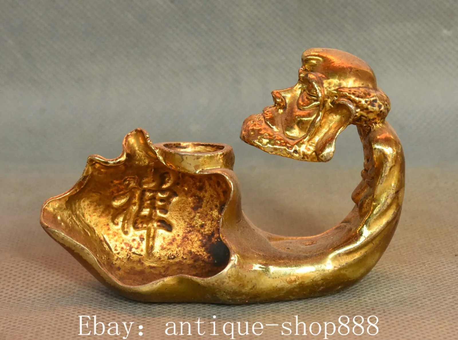 

3 inch Old Chinese Dynasty Bronze Gold Plated Arhat Damo Bodhidharma Buddha Statue -