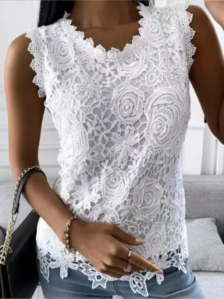 Women Lace Hollow T Shirt Top Fashion Round Neck Long Sleeve Office Lady Blouses Casual Vintage High Street Boho Tops All Season