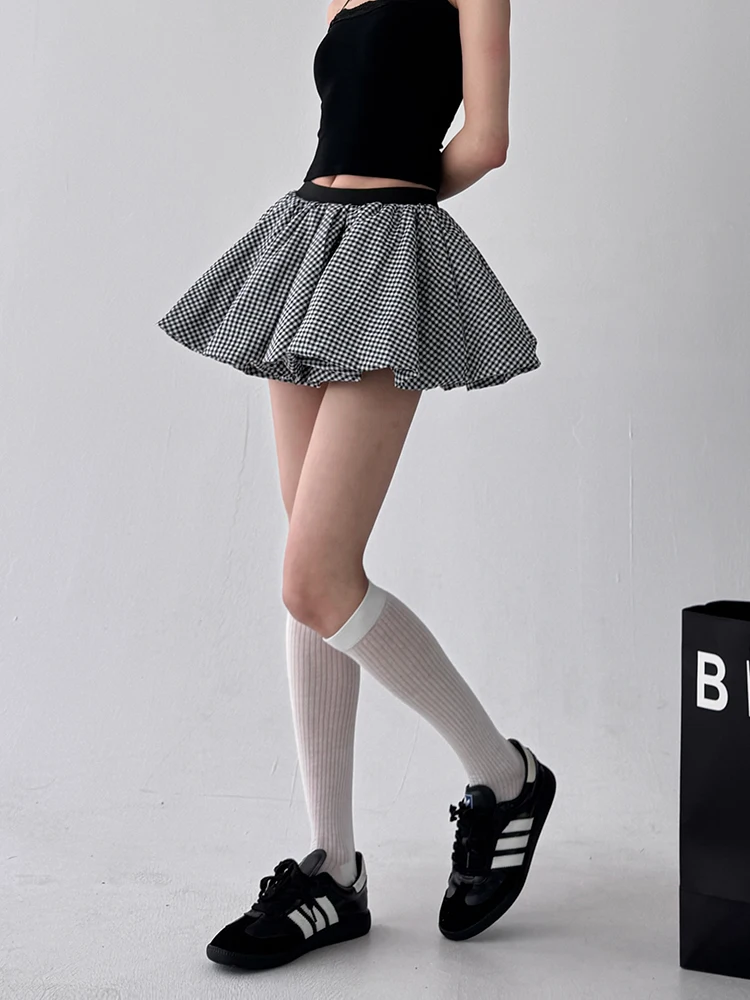 Farbe Blo Plaid Anti-Aging Puffy f Rock frauen Sommer 2025, Neue Hohe Taille Spleißen A-Linie Bloom ort Rock
