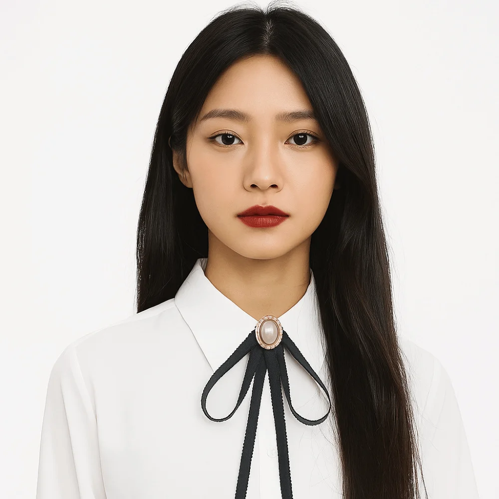 Simple Solid Color Black Ribbon Pin Pearl Rhinestones Black Bow Necktie Multi-layer JK Funerals Memorial Pin Mourning