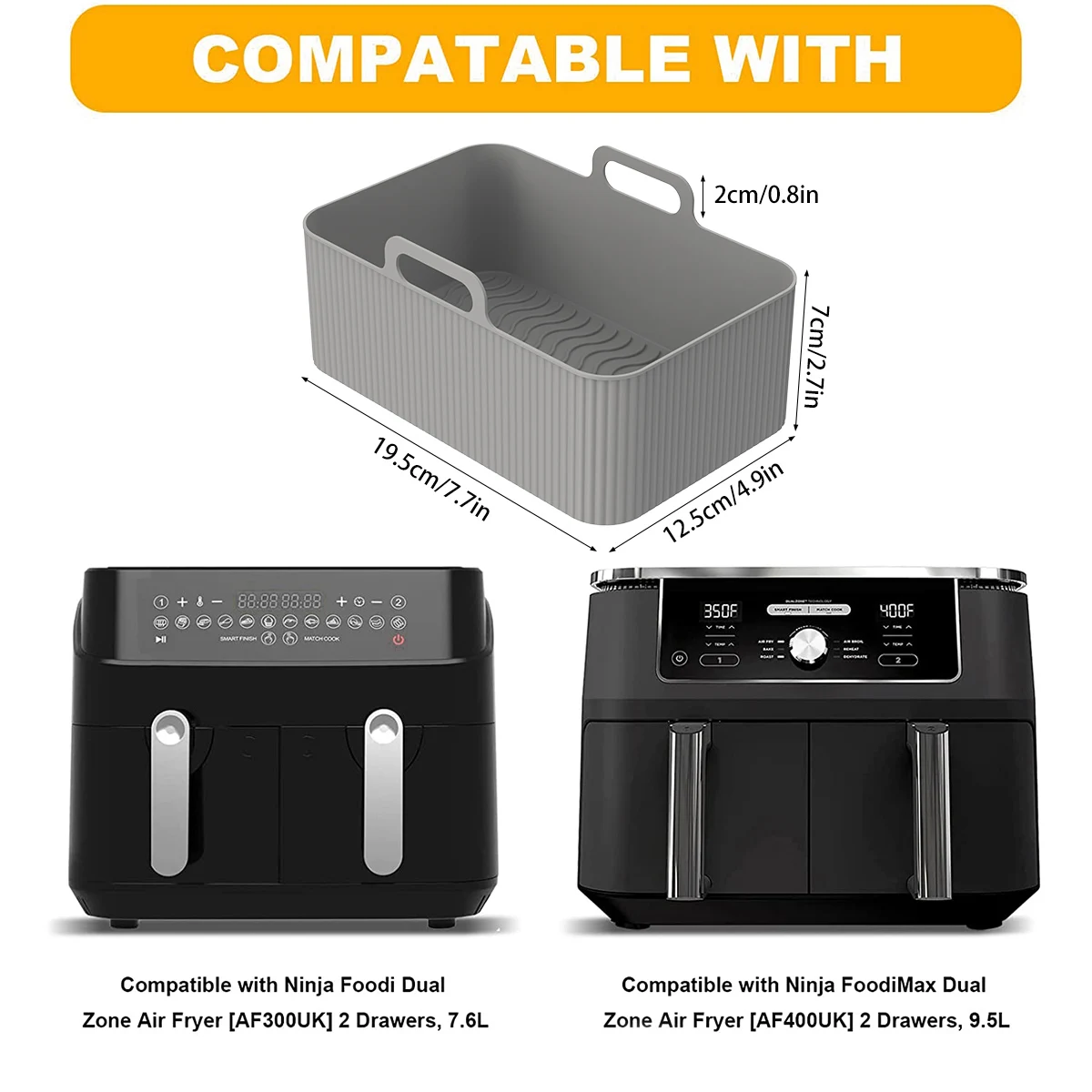 2Pcs Air Fryer Silicone Pot with Handle Air Fryer Liner Heat Resistant Silicone Basket Rectangle Baking Pan Air Fryer Accessory