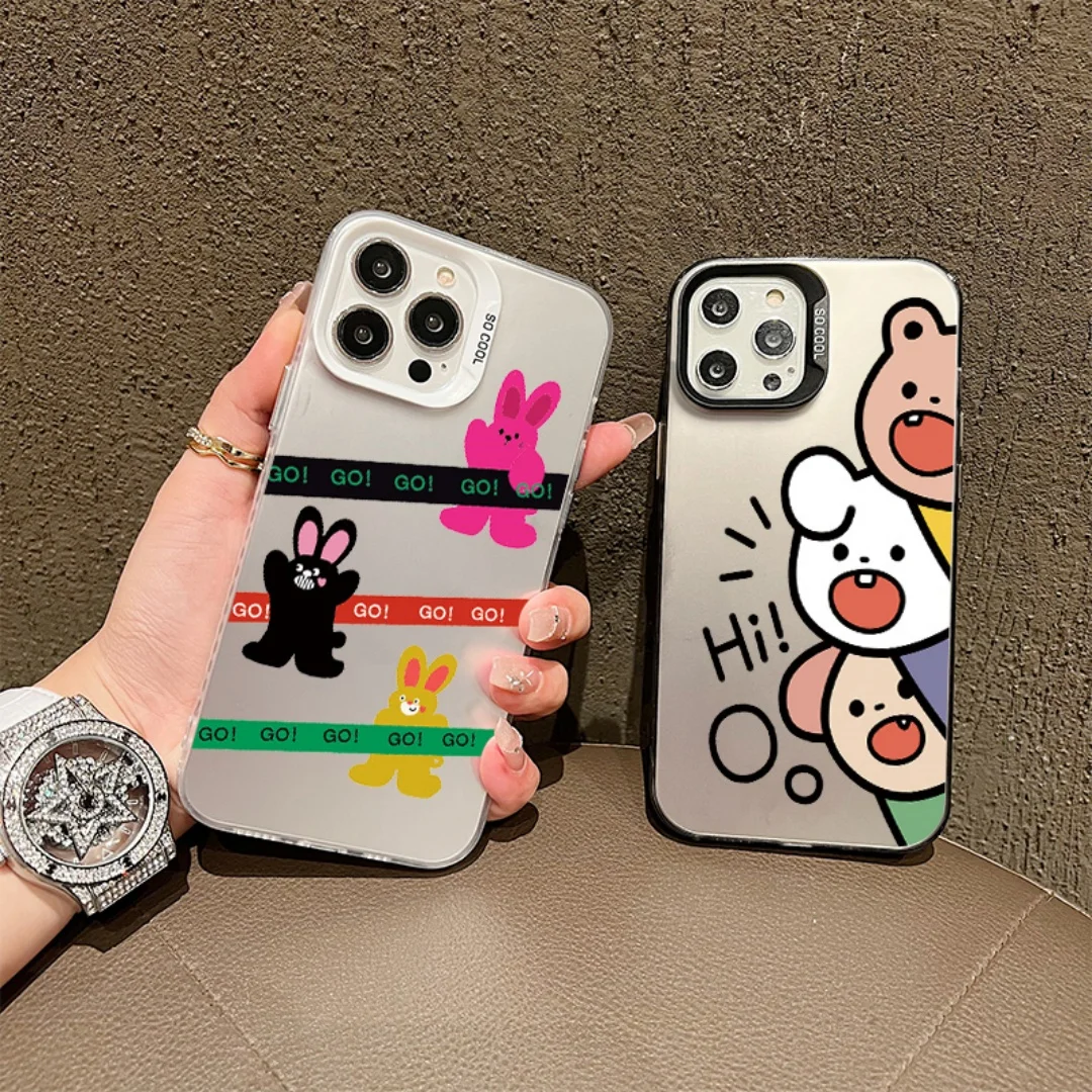 

Cartoon Animal Bear Rabbit Cat Phone Case For iPhone 17 16 15 Plus Pro Max Case iPhone 14 13 12 11 Pro Max Mini XS XR X Cover