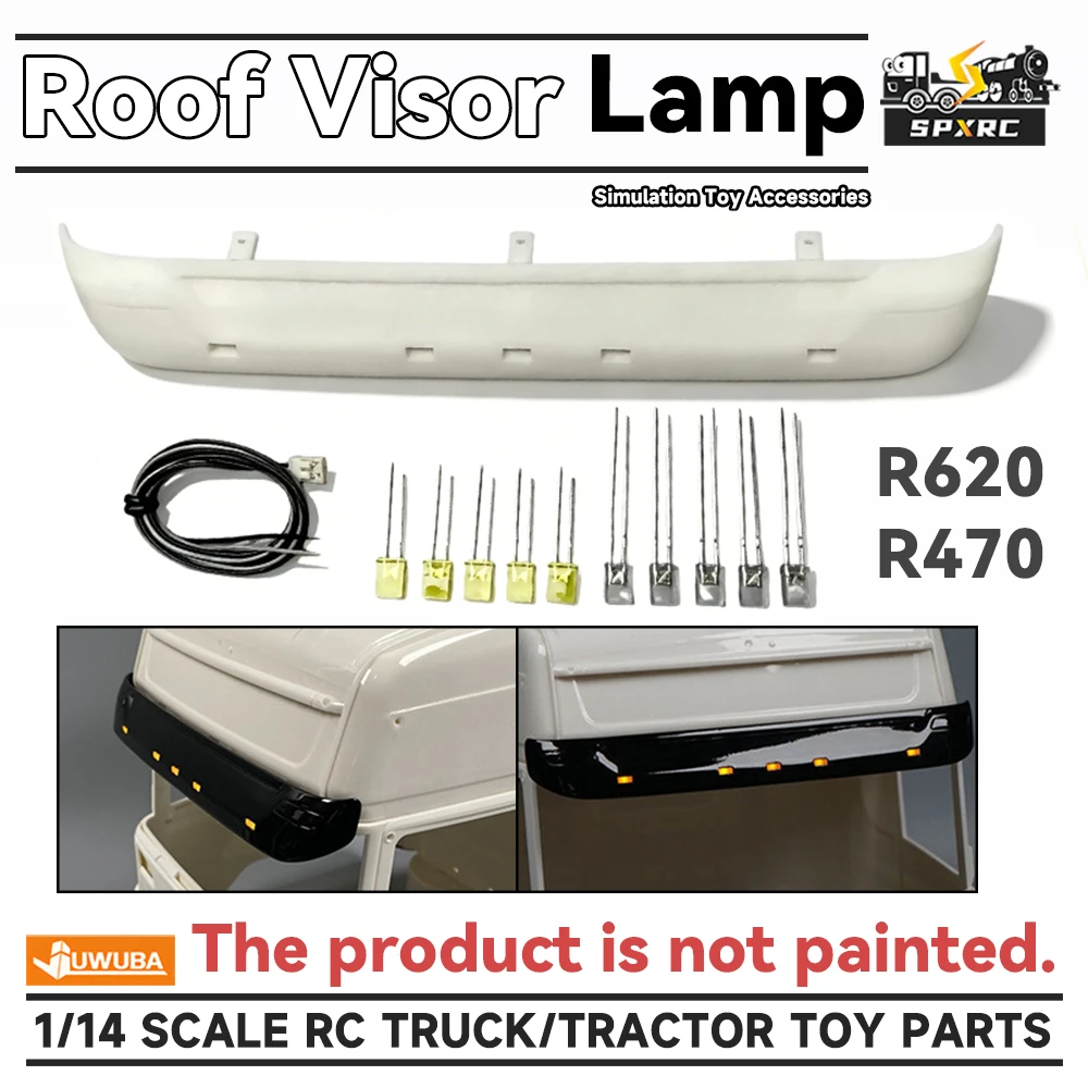 R620 R470 Sun Visor With LED Roof Visor Lamp For 1/14 Tamiyaa RC Dump Truck Tractor 56323 SCANIAA JUWUBA Toy Model Parts