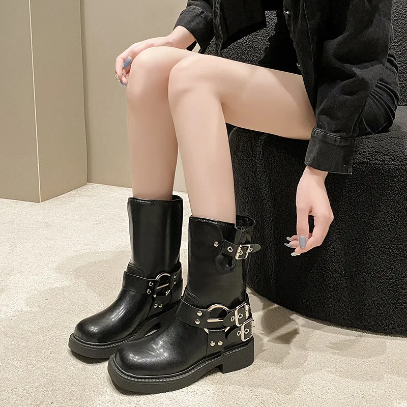 

Woman Fashion Platform Cowboy Boots Women Winter Boot Shoes Fashion Slip On Mid Heel Bota Ladies Retro Mordern Boots