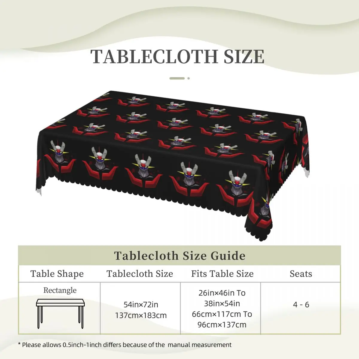 Mazinger Z Customized Rectangular Tablecloth Waterproof Table Cover for Dining Events Table Cloth