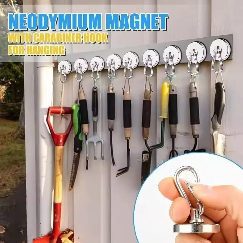 Strong Neodymium Magnetic Hooks 360°Rotation Carabiner Magnet Ring Keychain Hook for Home Refrigerator Kitchen Bathroom Hanging image 5