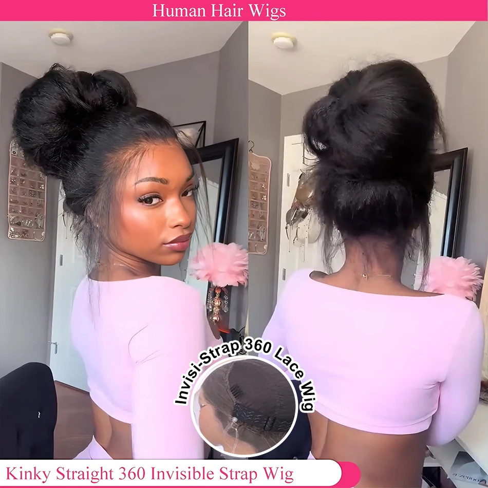 

Invisible Strap HD 360 Lace Front Wig Human Hair Kinky Straight Precut 360 Full Lace Wig Drawstring Glueless Wig Human Hair