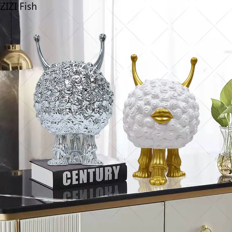 Cartoon Curly Fluffy Creatures Sculpture Ornaments Desk Decoration Creative Cute Monster Statue Resin Crafts Modern Home Decor