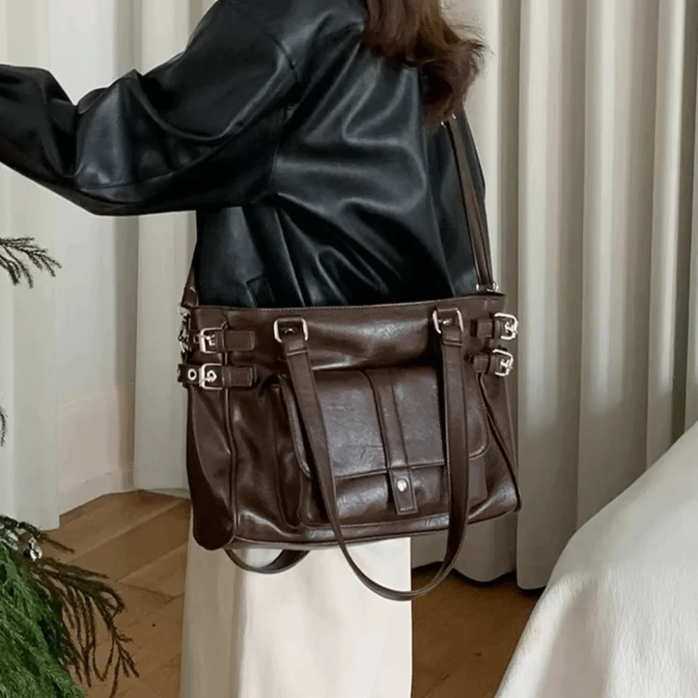 Practical Large Capacity Tote Bags PU Leather Rivet Design Shoulder Crossbody Bags High Quality Hand Bags For Women