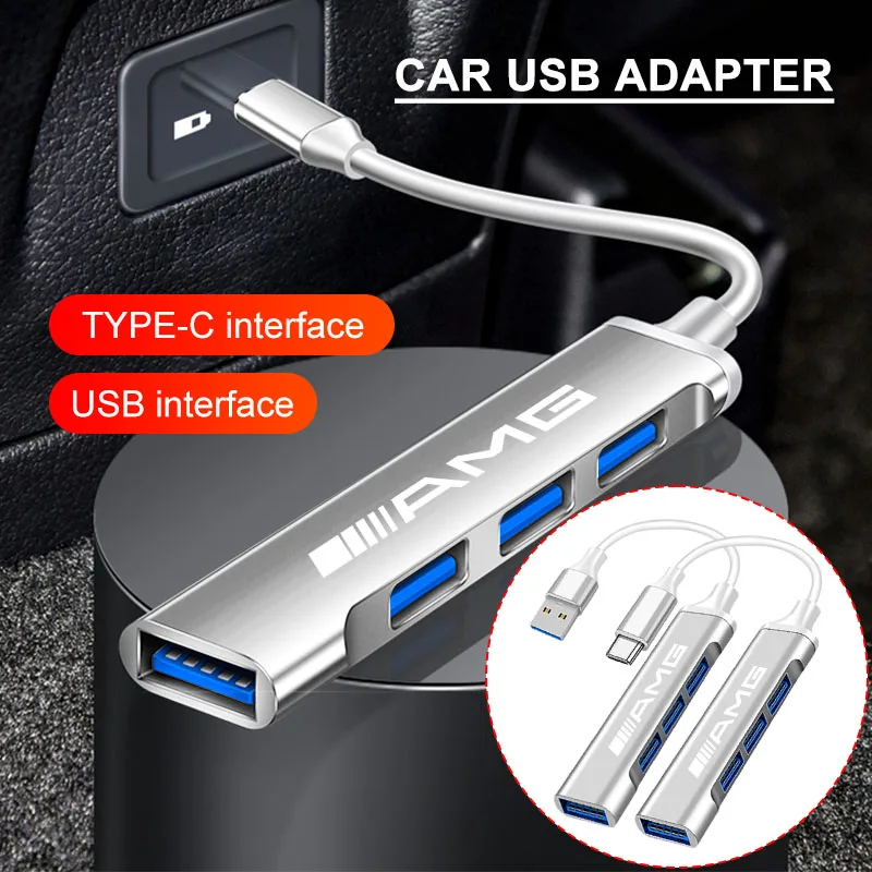 1Pcs Type-C Turn USB Adapter Multi Port Distributor Hub Stickers For Mercedes Benz W176 W246 W212 W204 C117 X156 A B C E Ml Gl