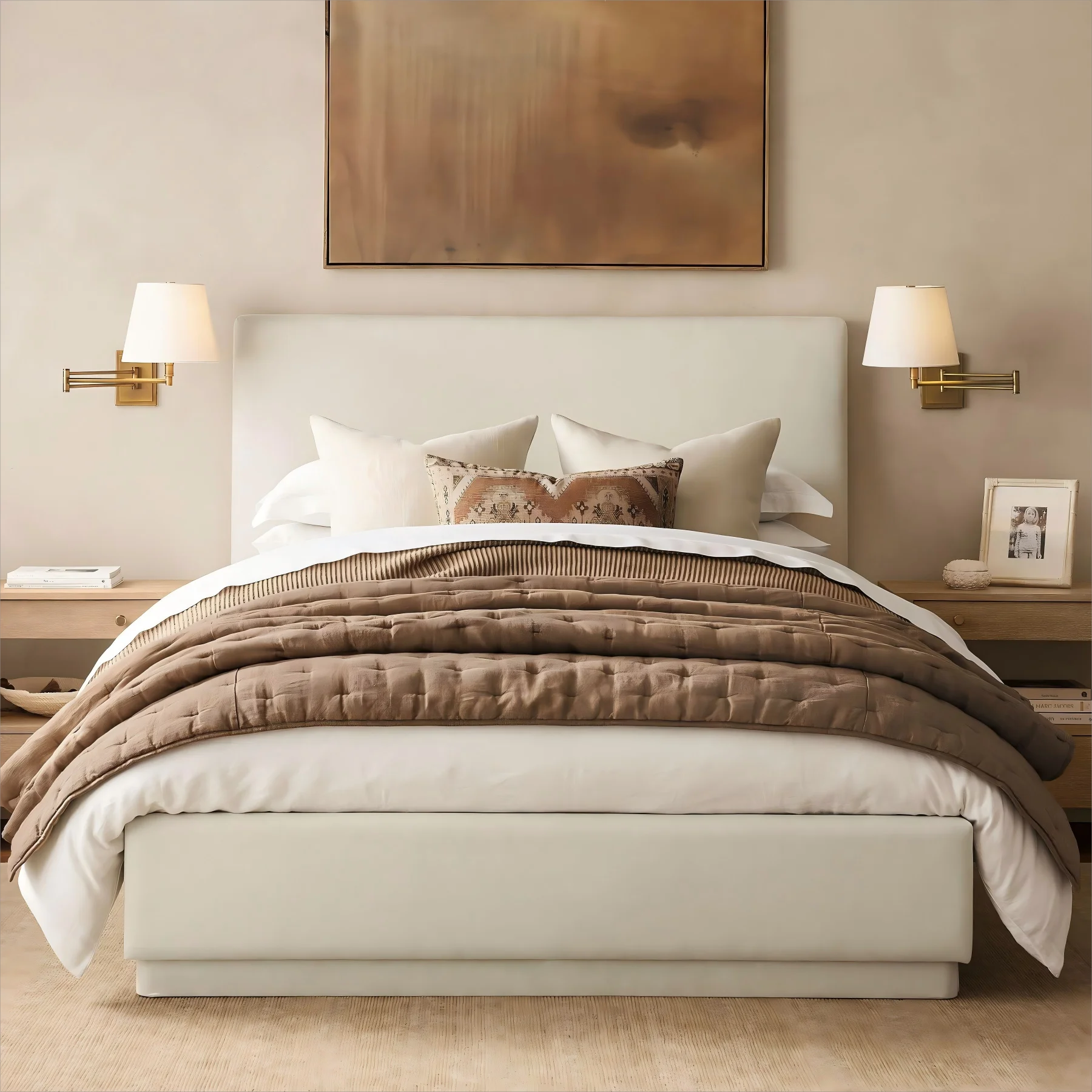 Modern Bedroom Bedside Telescopic Swing Arm Full Copper Wall Lamp LED Reading Lamp Fabric Living Room Background Decorative Lamp