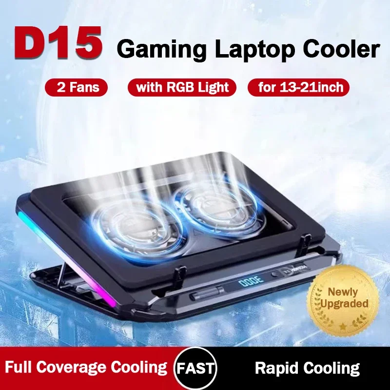 D15 Laptop Gaming Cooling Stand w/ RGB Colorful Light 5 Angle Adjustable Notebook Radiator Bracket for 13-21'' Device Universal