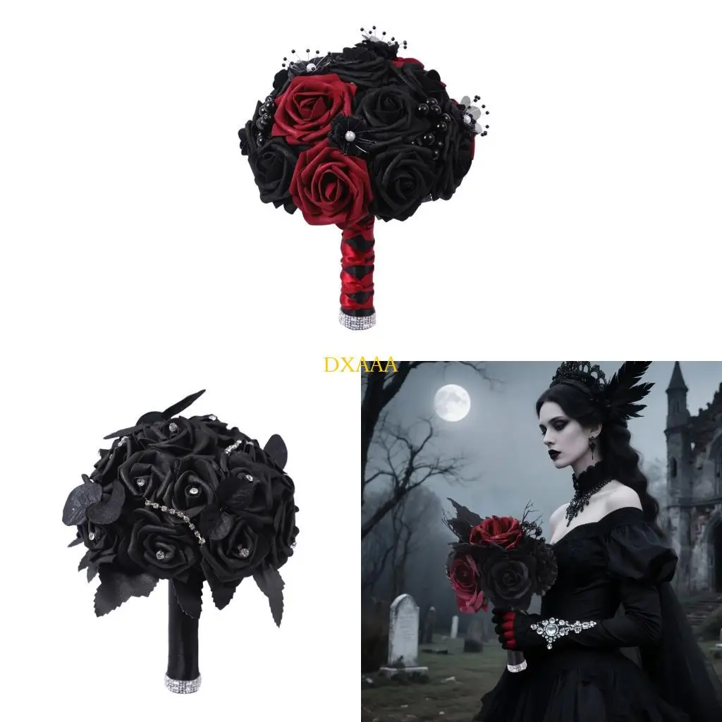 

DXAA Artificial Flowers Bridal Bouquet for Halloween Marriage Proposal Party Ceremony Anniversary Gothic Wedding Bouquet