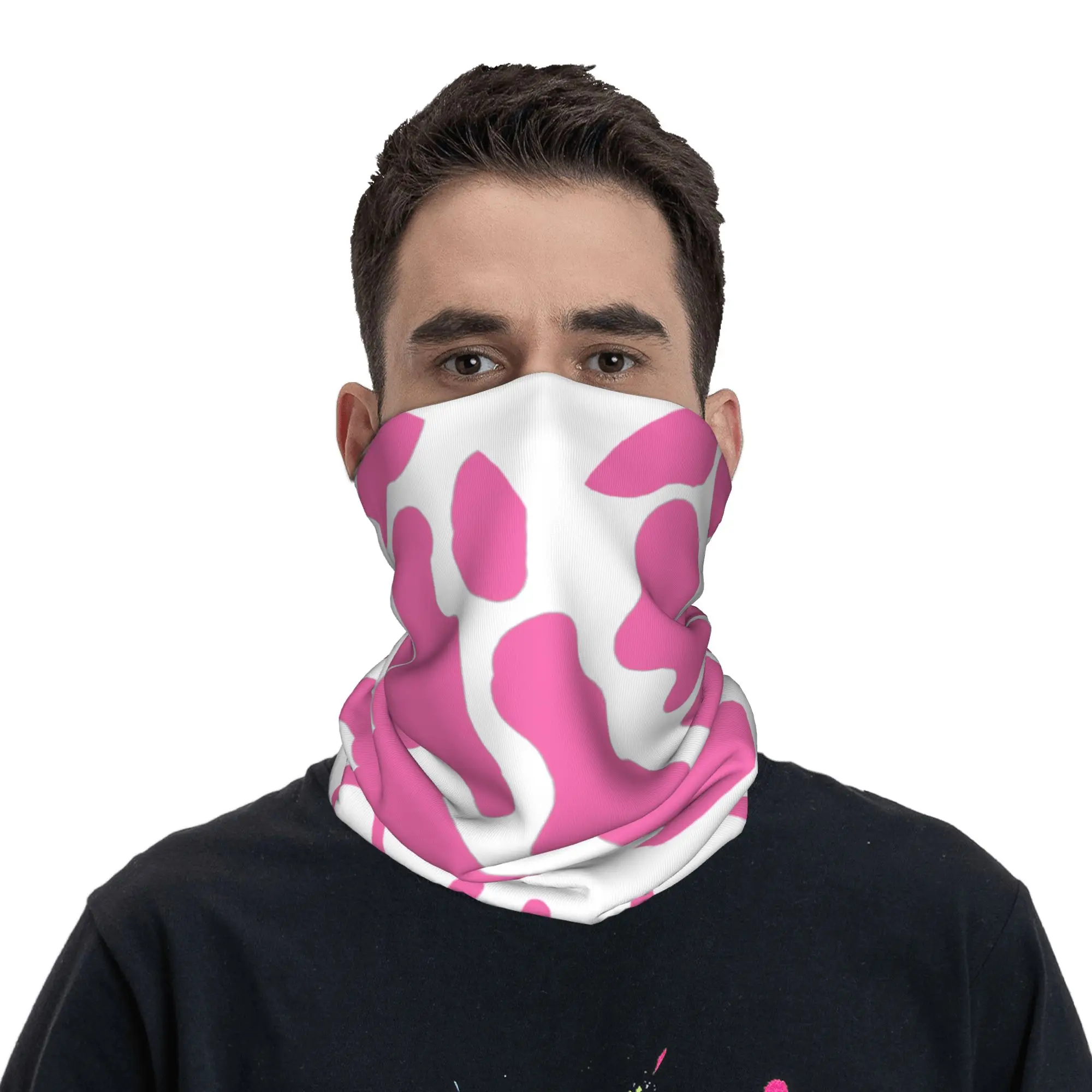 Pink Cow Print Seamless Neck Gaiter - Breathable High Stretch Magic Headband for Sports, Soft Quick Dry Face Scarf