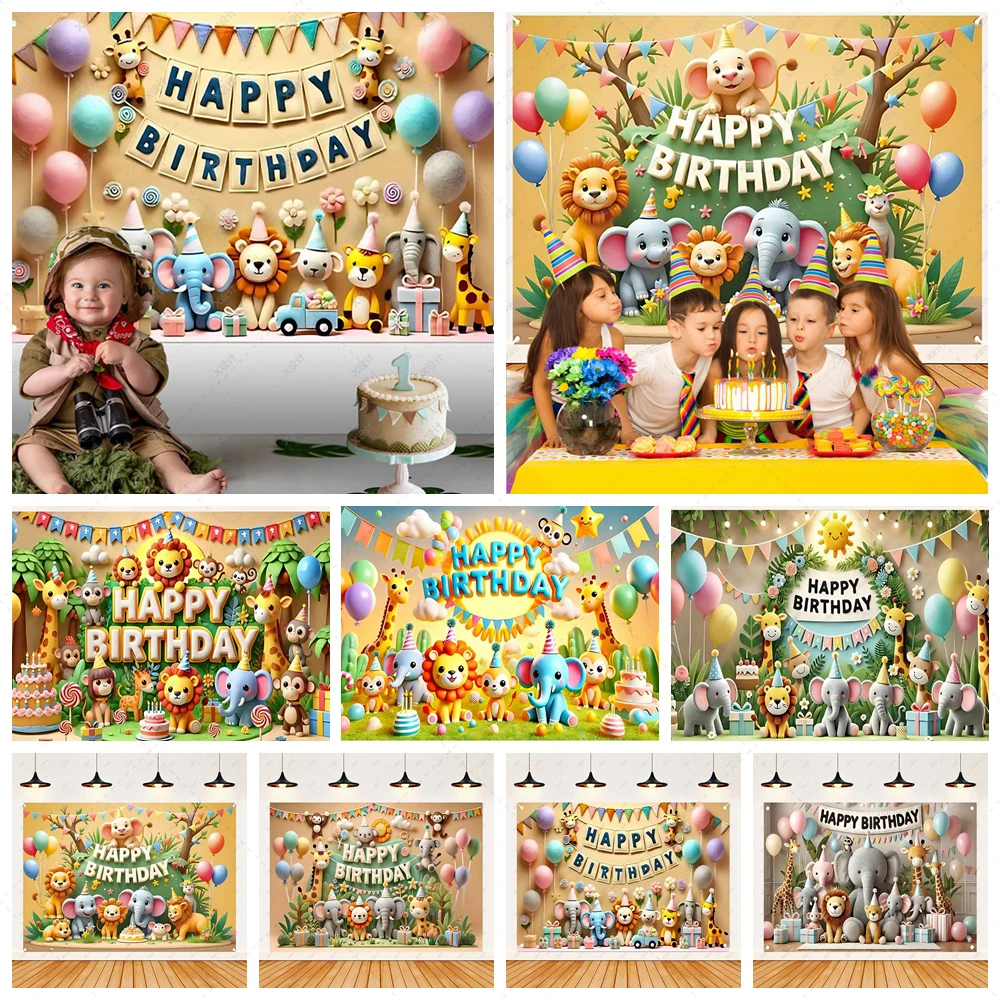 

Jungle Animal Safari Party Wild Kid One 1st Happy Birthday Background Newborn Baby Shower Photography Decoration Cusotm Backdrop