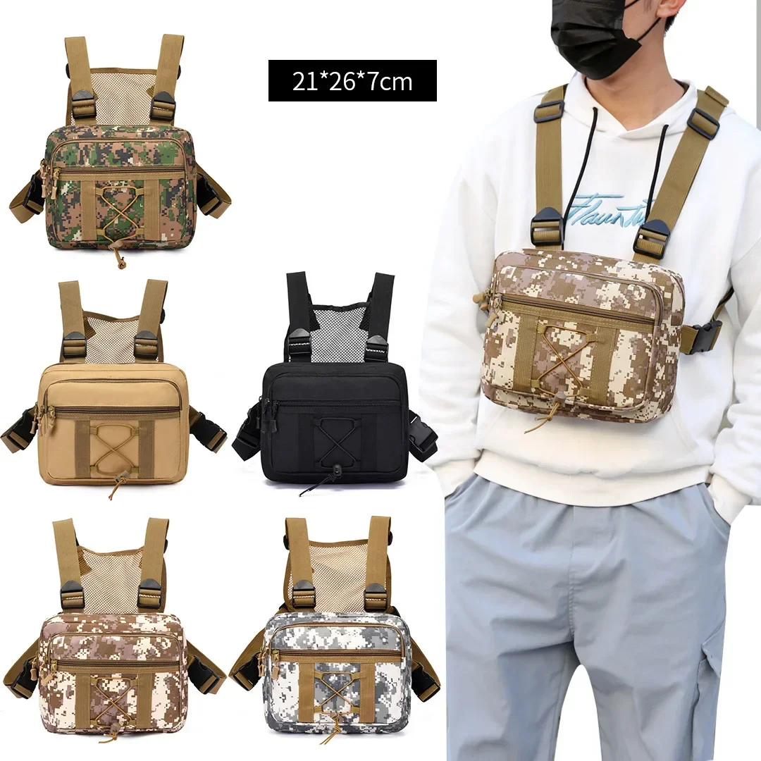 Camuflagem ao ar livre saco tático personalidade ferramentas colete funcional saco oxford pano duplo mais mochila das mulheres dos homens saco de peito