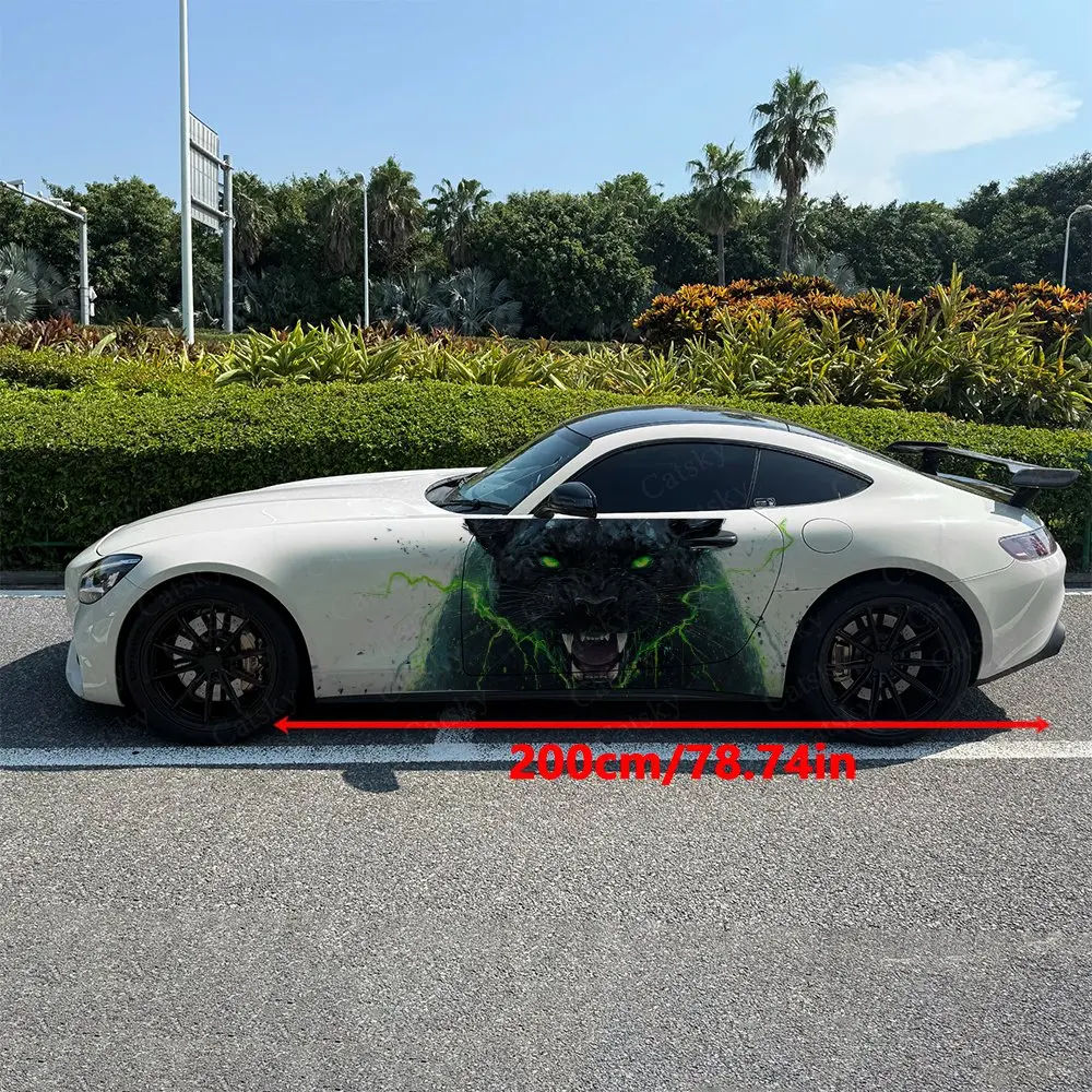 2pcs Green Splatter Fierce Panther Car Side Wraps, Self-Adhesive PVC Waterproof & Scratch-Resistant Stickers, Car Accessory Gift
