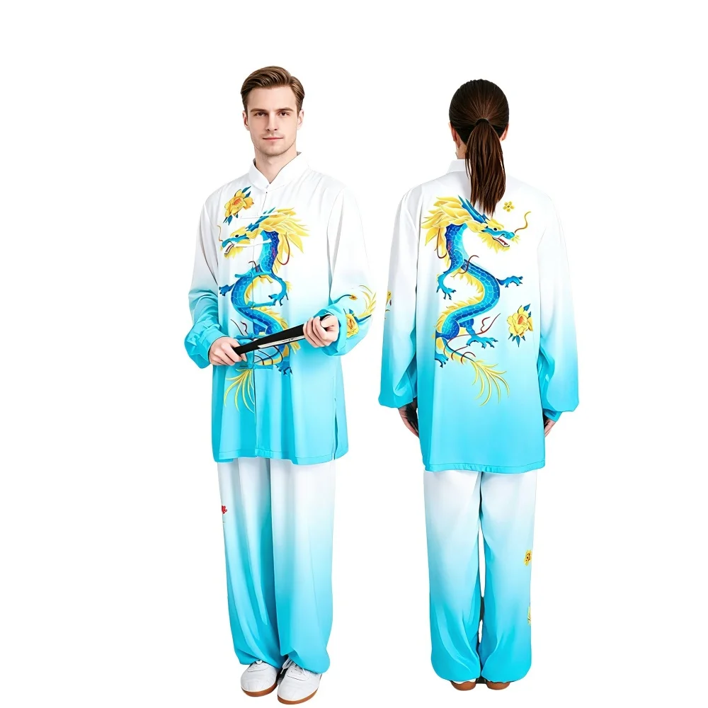 Dragon & Phoenix Gradient Tai Chi Uniform for Men Women Silk Linen Martial Arts Tai Chi Suit Wushu Performance Training Outfit