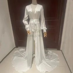 Chiffon Satin Long Wedding Jacket Party Dress Long Coat Split Sleeve Bridal Robe Bride Cape Customized