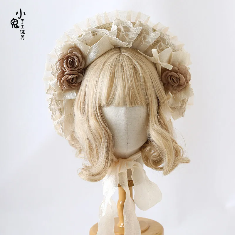 Japanese Original Generation Color Lolita Raw Like Summer Flower Bonnet Bnt Lace Cla Lamp Shadow Lace Bow Straw Hat Woman